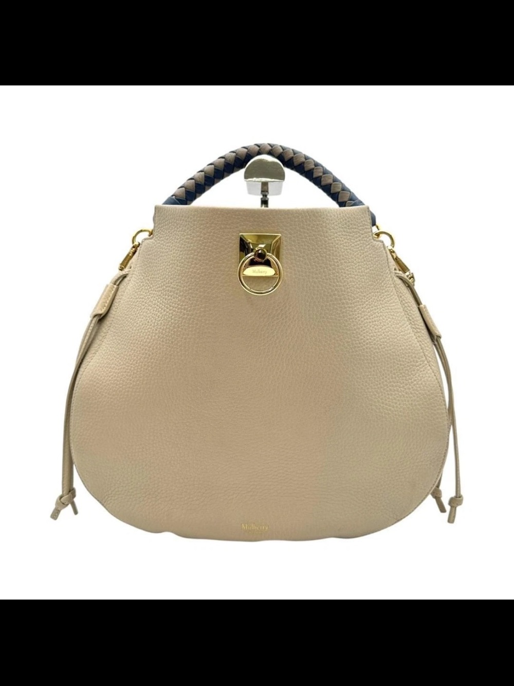 Mulberry Beige Pebbled Leather Satchel with Braided Handle